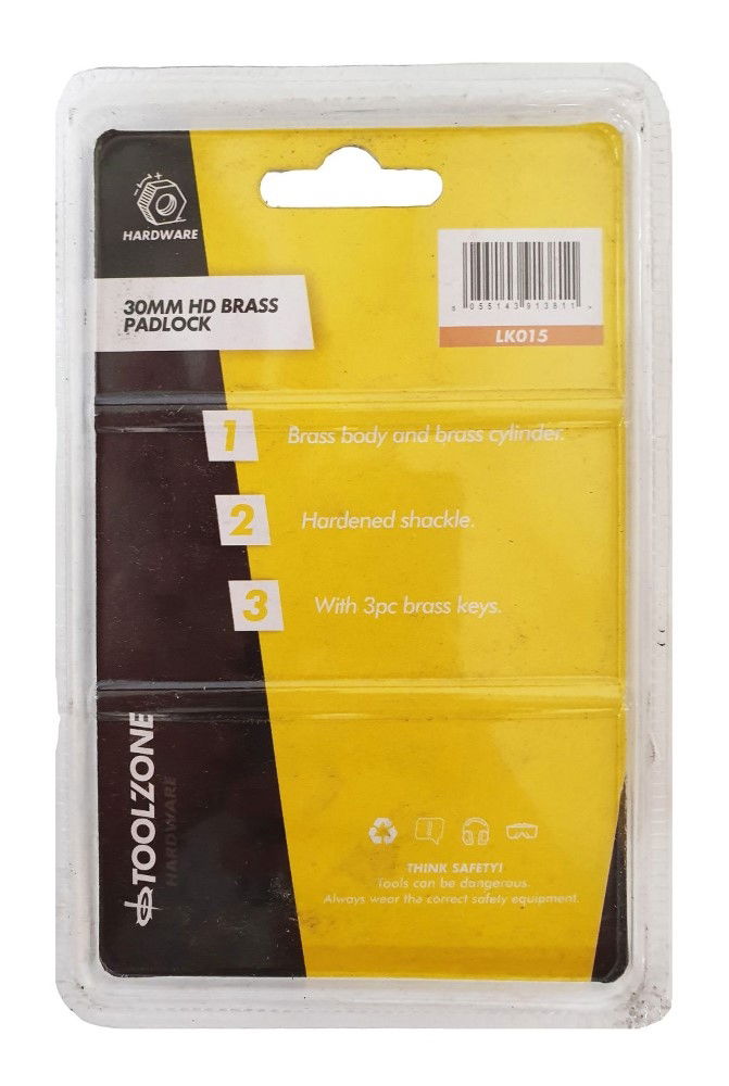 PADLOCK BRASS 30mm WITH 3 KEYS - TOOLZONE KDPLK015 thumbnail 2