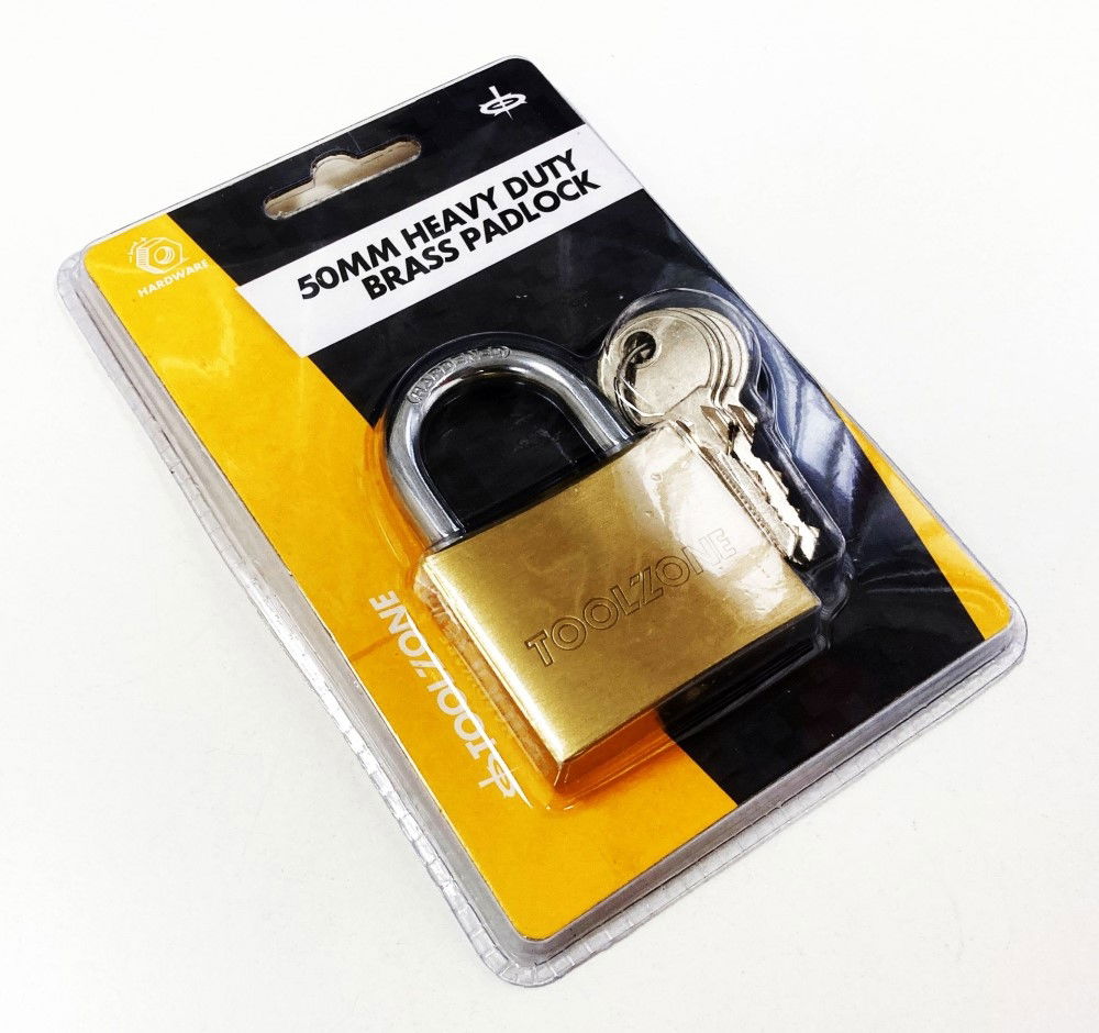 PADLOCK HEAVY DUTY BRASS 50mm WITH 3 KEYS - TOOLZONE KDPLK017 thumbnail 2