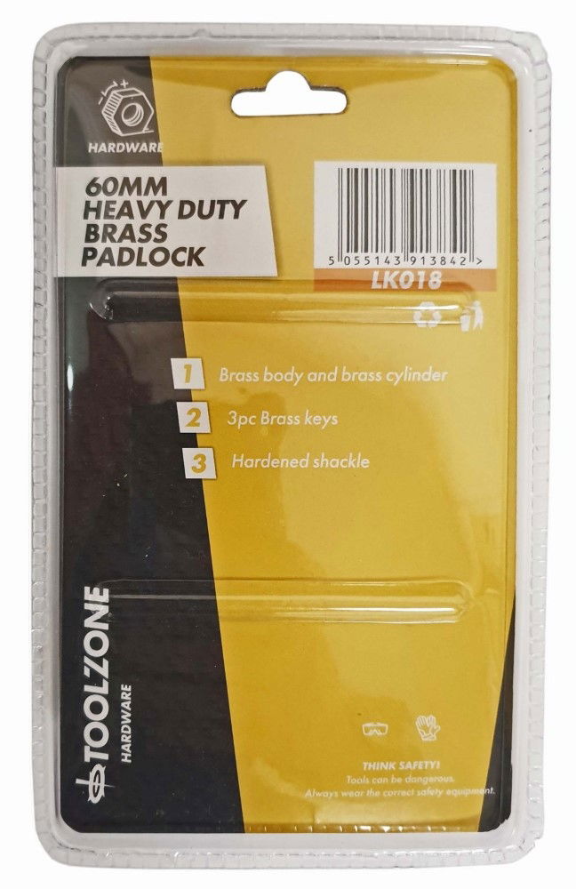 PADLOCK HEAVY DUTY BRASS 60mm WITH 3 KEYS - TOOLZONE KDPLK018 thumbnail 2