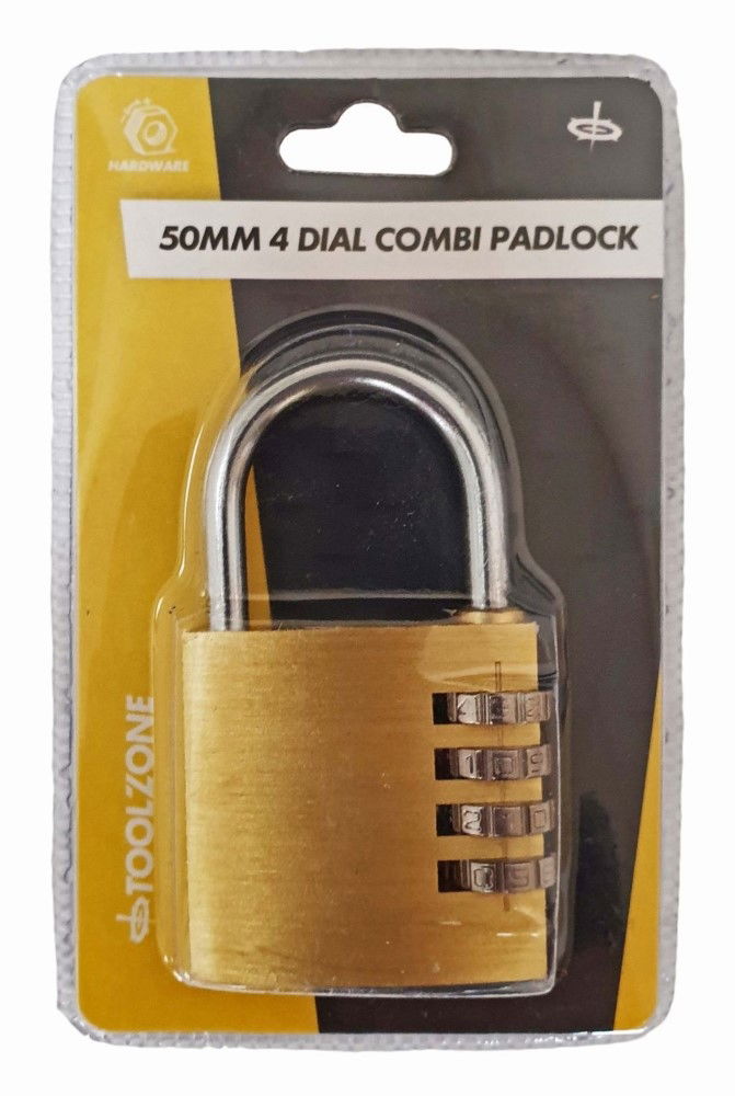 PADLOCK COMBINATION 4 DIAL BRASS 50mm - TOOLZONE KDPLK022 image 1