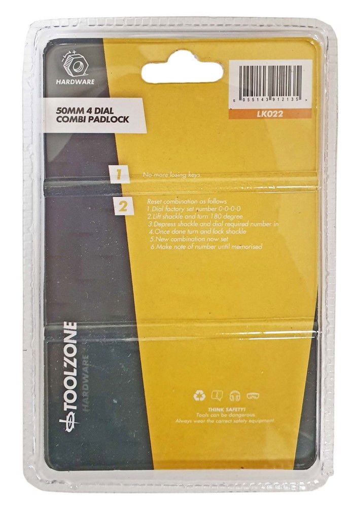 PADLOCK COMBINATION 4 DIAL BRASS 50mm - TOOLZONE KDPLK022 thumbnail 2
