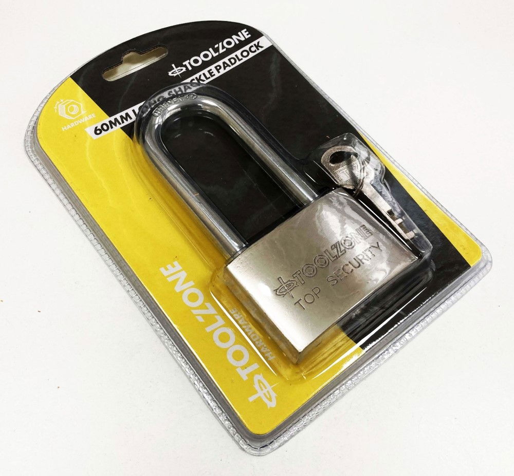 PADLOCK LONG SECURITY 60mm SOLID STEEL WITH 4 KEYS - TOOLZONE KDPLK024 thumbnail 2