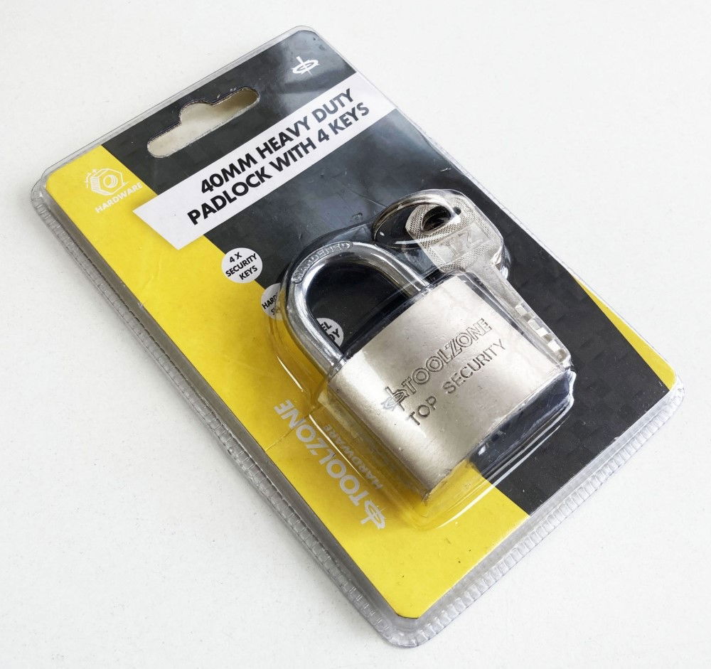 PADLOCK SECURITY 40mm SOLID STEEL WITH 4 KEYS - TOOLZONE KDPLK025 thumbnail 2