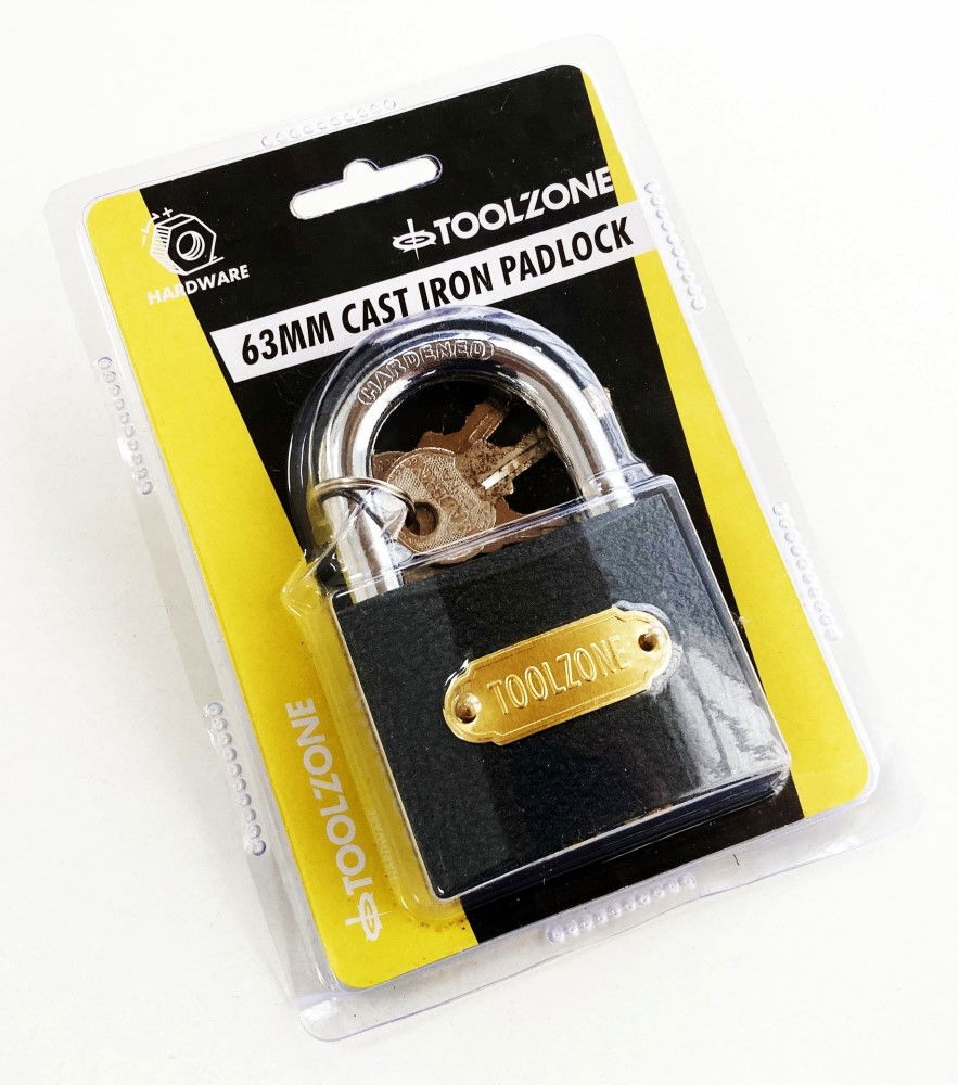 PADLOCK CAST IRON 63mm WITH 3 KEYS - TOOLZONE KDPLK030 thumbnail 2