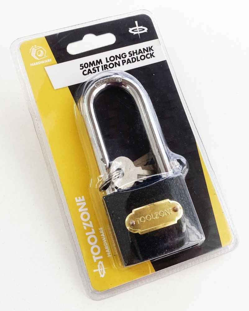 PADLOCK LONG SHANK CAST IRON 50mm WITH 3 KEYS - TOOLZONE KDPLK032 thumbnail 2