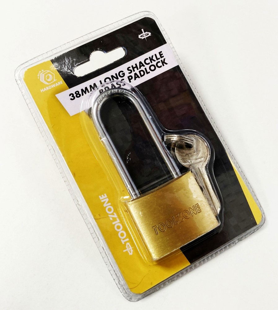 PADLOCK LONG SHANK BRASS 38mm 57mm SHACKLE WITH 3 KEYS - TOOLZONE KDPLK040 thumbnail 2