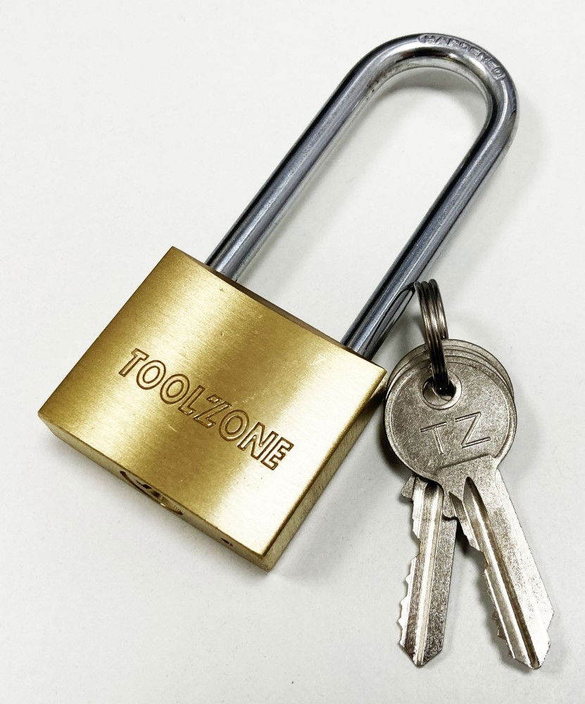 PADLOCK LONG SHANK BRASS 38mm 57mm SHACKLE WITH 3 KEYS - TOOLZONE KDPLK040 thumbnail 3