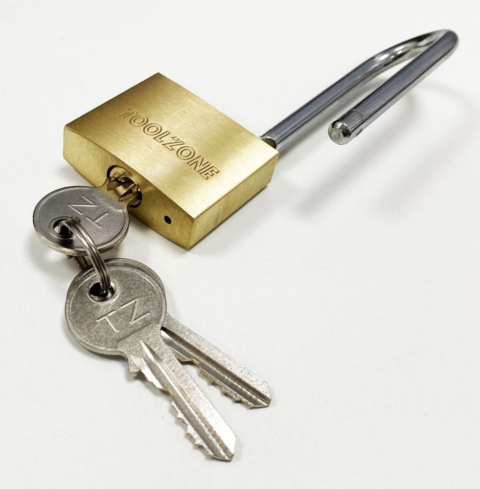 PADLOCK LONG SHANK BRASS 38mm 57mm SHACKLE WITH 3 KEYS - TOOLZONE KDPLK040 thumbnail 4