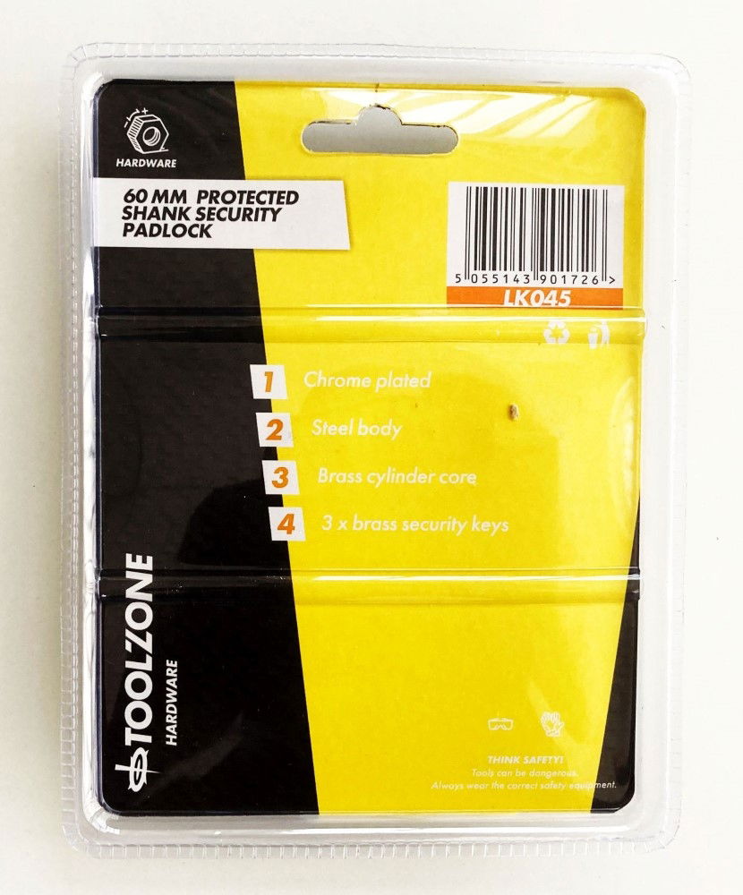 PADLOCK PROTECTED SHACKLE STEEL 60mm WITH 3 KEYS - TOOLZONE KDPLK045 thumbnail 3