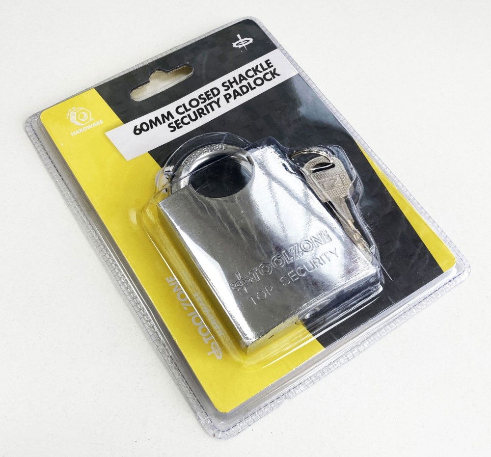 PADLOCK CLOSED SHACKLE STEEL 60mm WITH 3 KEYS - TOOLZONE KDPLK047 thumbnail 2