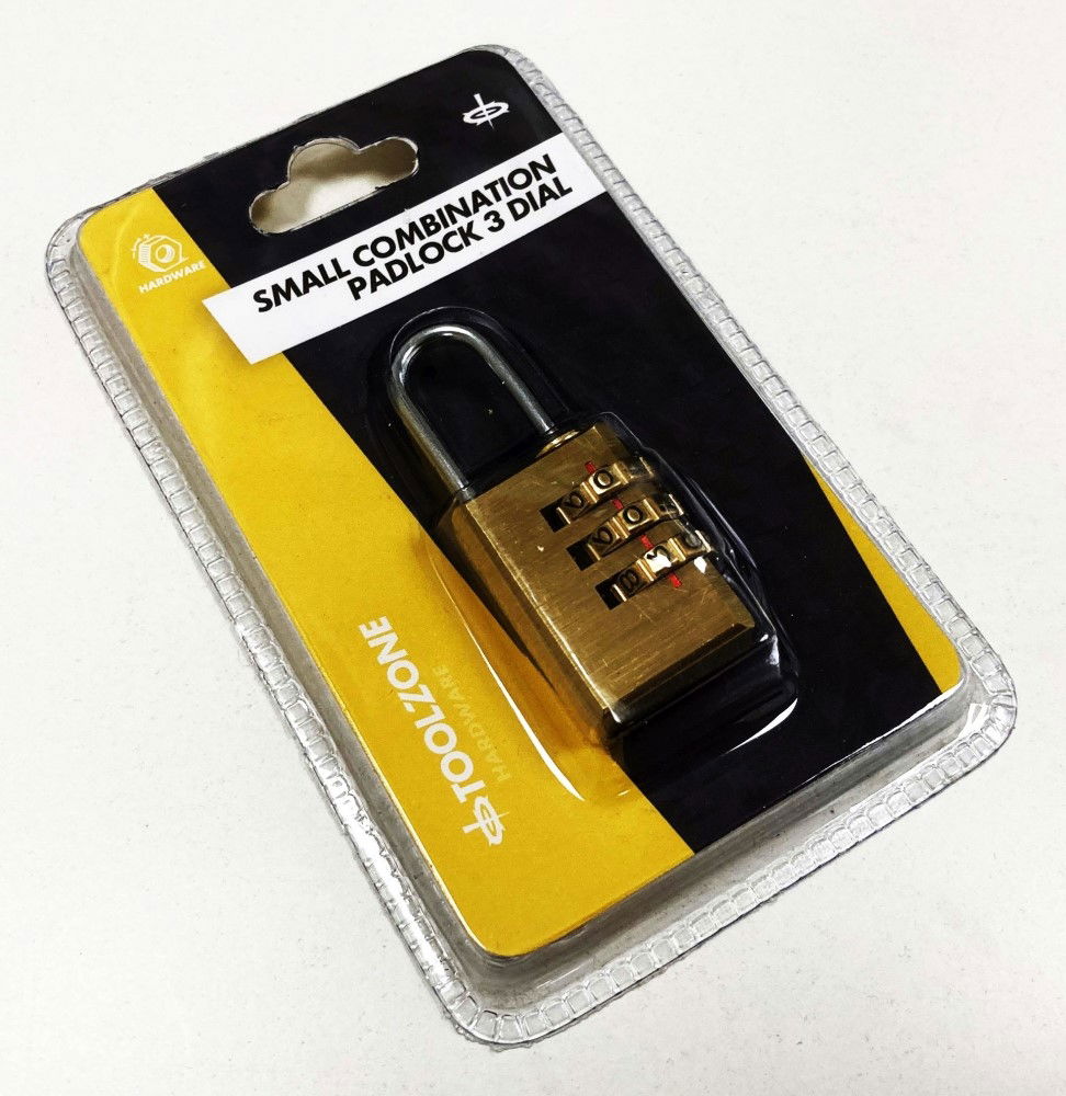 PADLOCK COMBINATION 3 DIAL BRASS SMALL - TOOLZONE KDPLK054 thumbnail 2