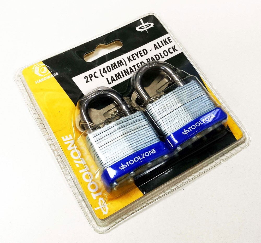 PADLOCK LAMINATED 40mm KEYED ALIKE PACK OF 2 - TOOLZONE KDPLK062 thumbnail 2