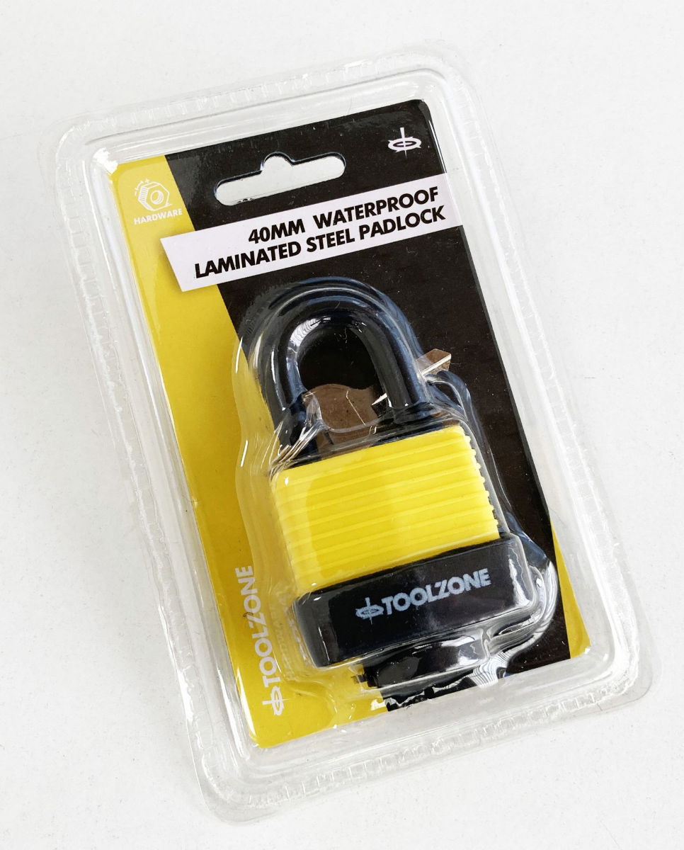 PADLOCK WATERPROOF LAMINATED 40mm 6mm SHACKLE WITH 2 KEYS - TOOLZONE KDPLK100 thumbnail 2