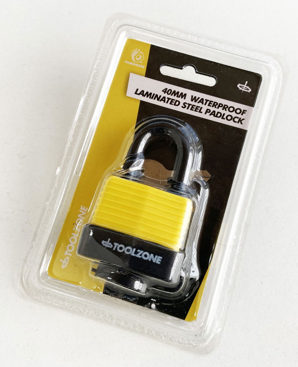 PADLOCK WATERPROOF LAMINATED 40mm 6mm SHACKLE WITH 2 KEYS - TOOLZONE KDPLK100 thumbnail 3