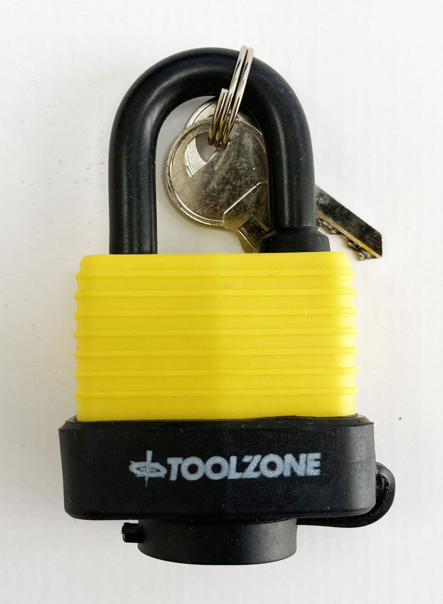 PADLOCK WATERPROOF LAMINATED 40mm 6mm SHACKLE WITH 2 KEYS - TOOLZONE KDPLK100 thumbnail 4