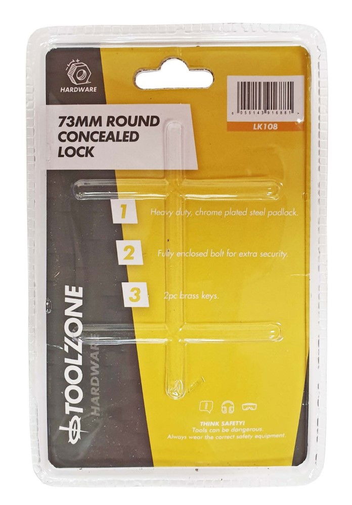 PADLOCK CONCEALED SHACKLE 73mm STEEL CHROME PLATED WITH 2 KEYS - TOOLZONE KDPLK108 thumbnail 3