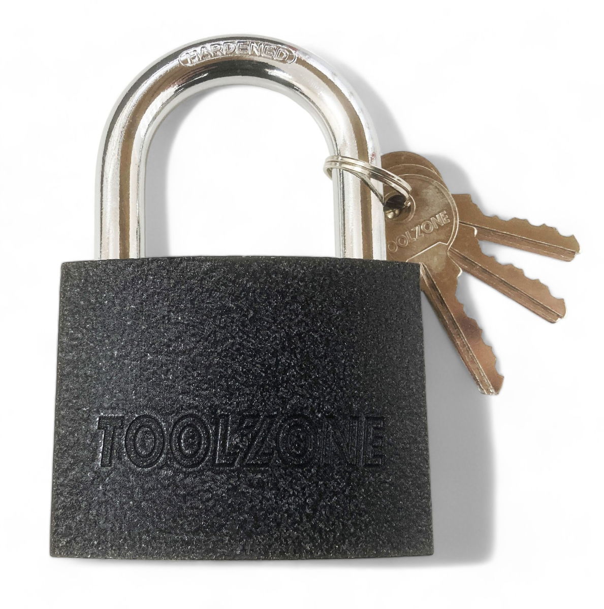 PADLOCK IRON 75mm HARDENED SHACKLE BRASS CORE WITH 3 KEYS - TOOLZONE KDPLK112 thumbnail 4