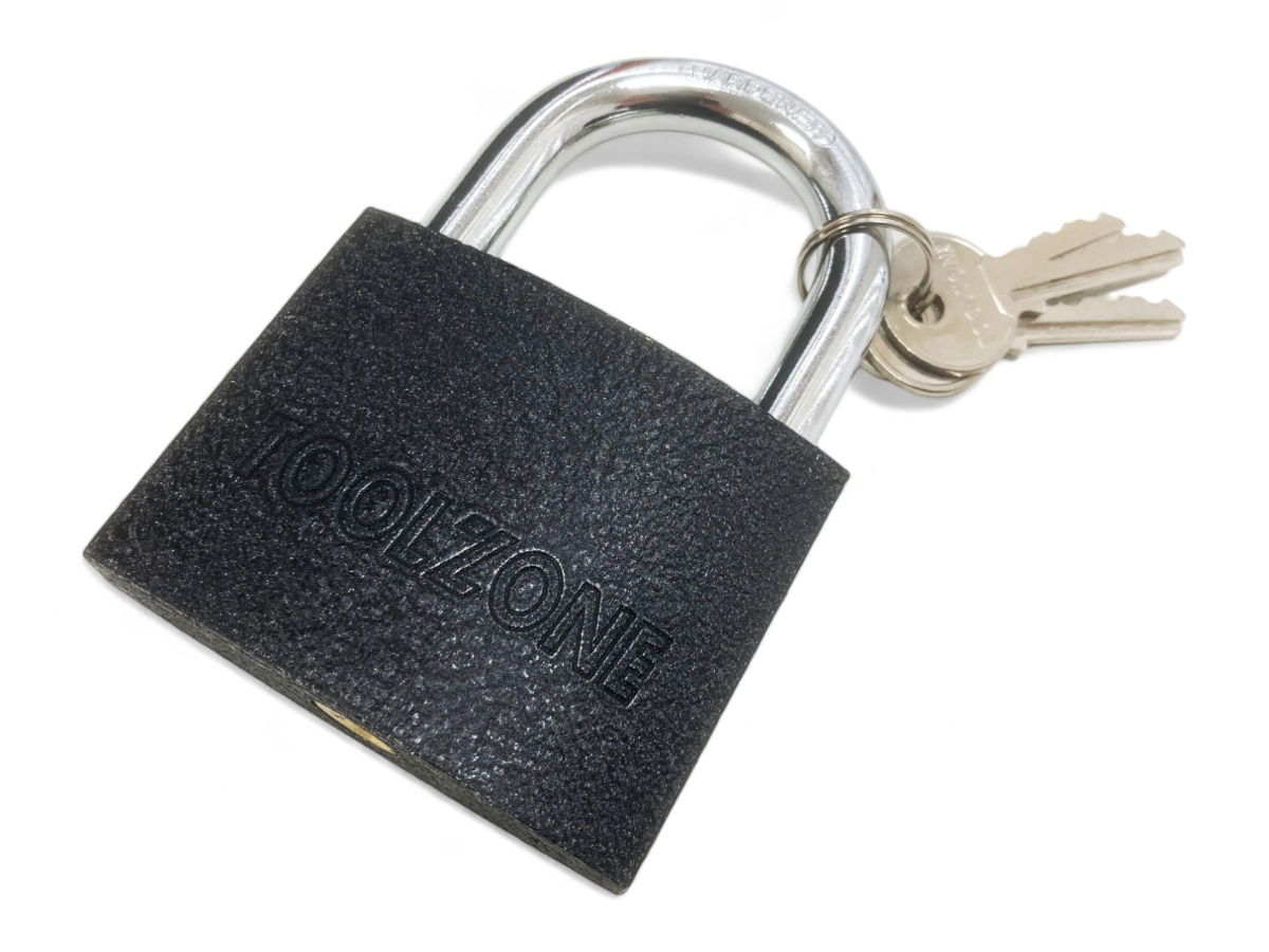 PADLOCK IRON 75mm HARDENED SHACKLE BRASS CORE WITH 3 KEYS - TOOLZONE KDPLK112 thumbnail 5