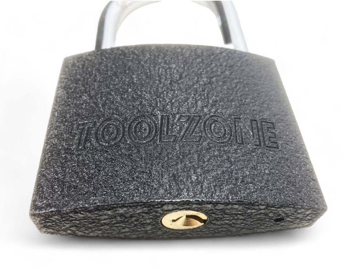 PADLOCK IRON 75mm HARDENED SHACKLE BRASS CORE WITH 3 KEYS - TOOLZONE KDPLK112 thumbnail 7