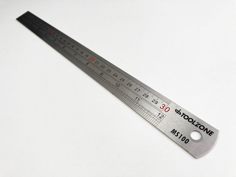 STAINLESS STEEL RULER 12 1mm THICKNESS METRIC AND IMPERIAL - TOOLZONE KDPMS100 thumbnail 6