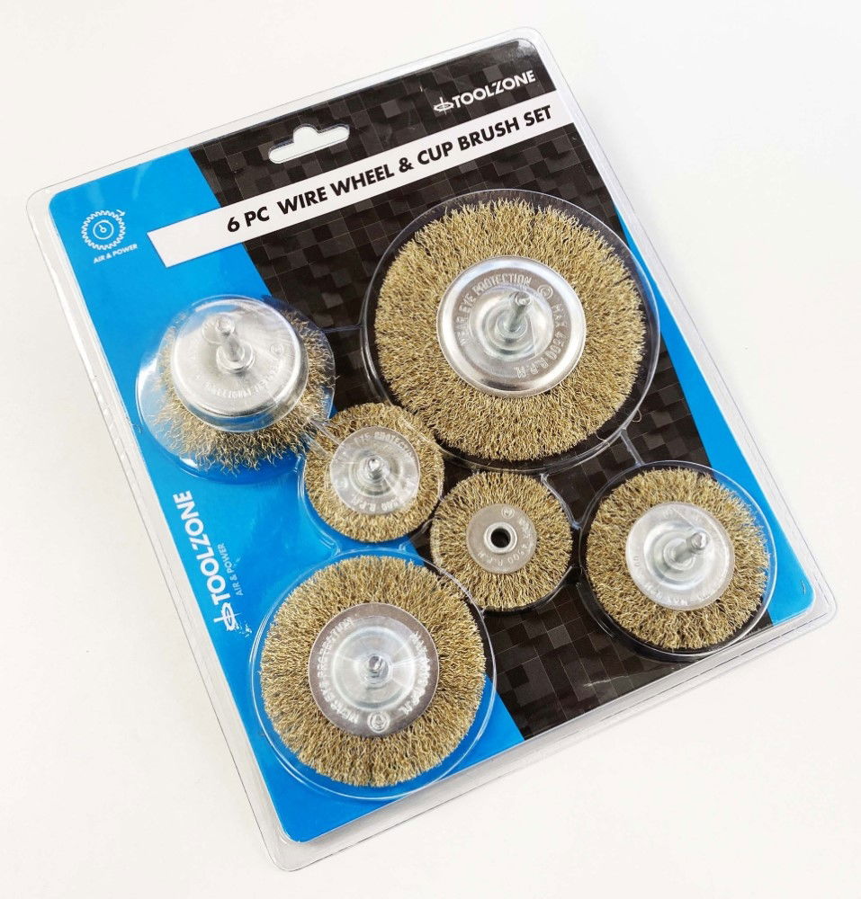 ROTARY WIRE WHEEL AND CUP BRUSH SET 6 PIECE 38/50/63/75mm 6mm SHANK - TOOLZONE KDPPA083 thumbnail 4