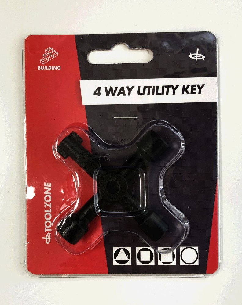 4 WAY UTILITY KEY FOR GAS ELECTRIC METER CUPBOARDS STOP COCKS RADIATORS - TOOLZONE KDPPB058 image 1