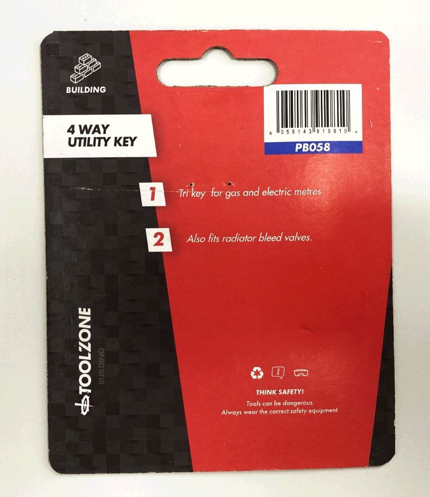 4 WAY UTILITY KEY FOR GAS ELECTRIC METER CUPBOARDS STOP COCKS RADIATORS - TOOLZONE KDPPB058 thumbnail 2