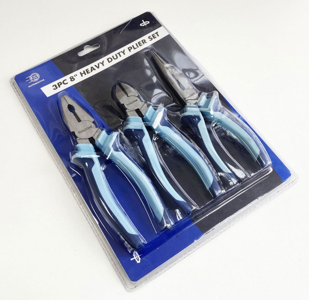 HEAVY DUTY PLIER SET 3PC 8 DROP FORGED STEEL SOFT GRIP HANDLES - TOOLZONE KDPPL140 thumbnail 2