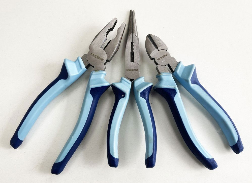 HEAVY DUTY PLIER SET 3PC 8 DROP FORGED STEEL SOFT GRIP HANDLES - TOOLZONE KDPPL140 thumbnail 3