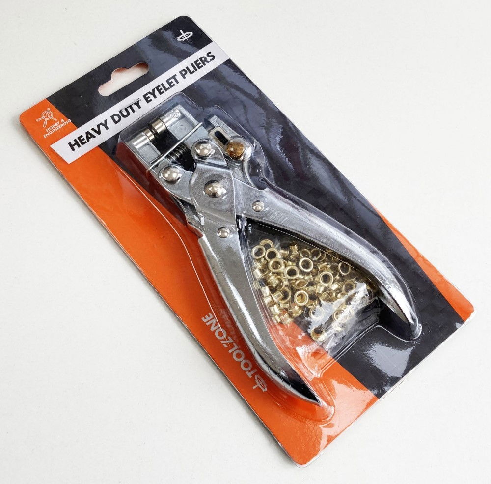 EYELET PLIERS HEAVY DUTY 165mm CHROME PLATED WITH 100PC BRASS EYELETS - TOOLZONE KDPPL230 thumbnail 2