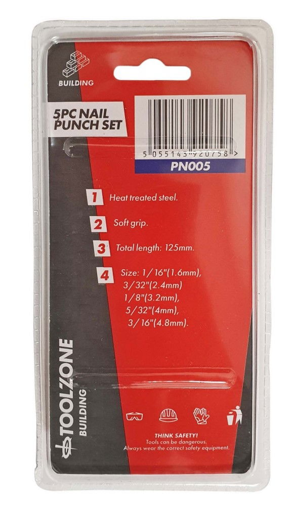 NAIL PUNCH SET 5PC COLOURED 1.6mm-4.8mm LENGTH 125mm - TOOLZONE KDPPN005 thumbnail 2