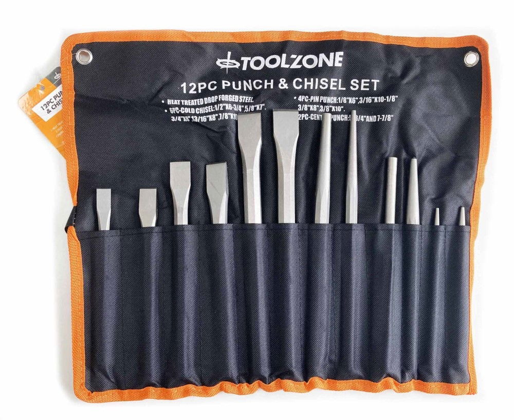 COLD PUNCH AND CHISEL SET 12PC HARDENED STEEL WITH WALLET - TOOLZONE KDPPN105 image 1