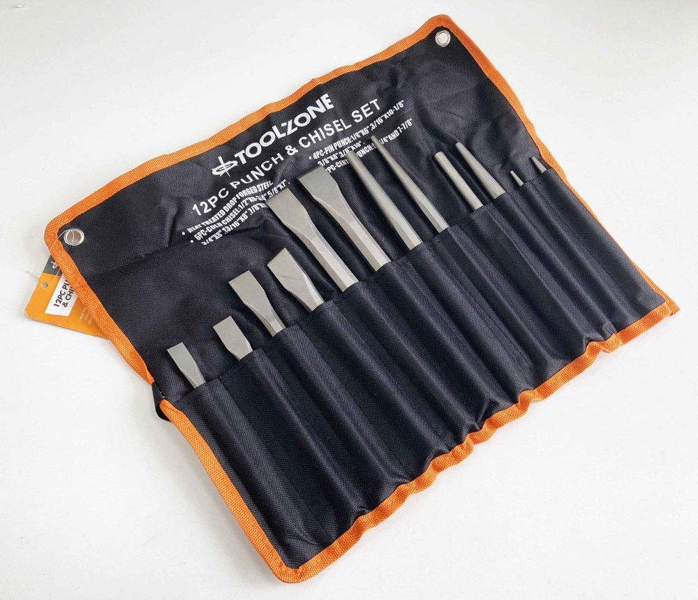 COLD PUNCH AND CHISEL SET 12PC HARDENED STEEL WITH WALLET - TOOLZONE KDPPN105 thumbnail 2