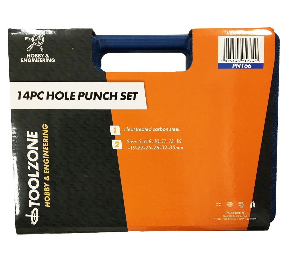HOLE PUNCH SET 14PC 5-35mm HARDENED TEMPERED BLACK FINISH IN CASE - TOOLZONE KDPPN166 thumbnail 2