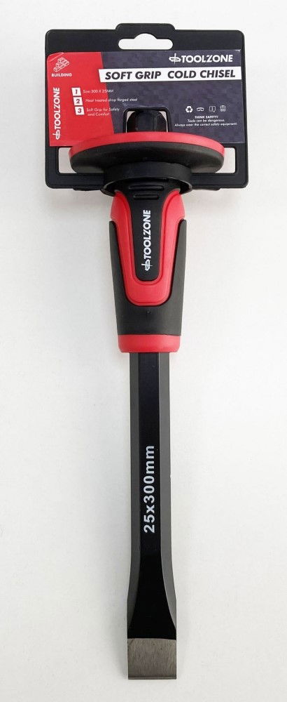 COLD CHISEL 300 x 25mm DROP FORGED STEEL SOFT GRIP - TOOLZONE KDPPN169 image 1