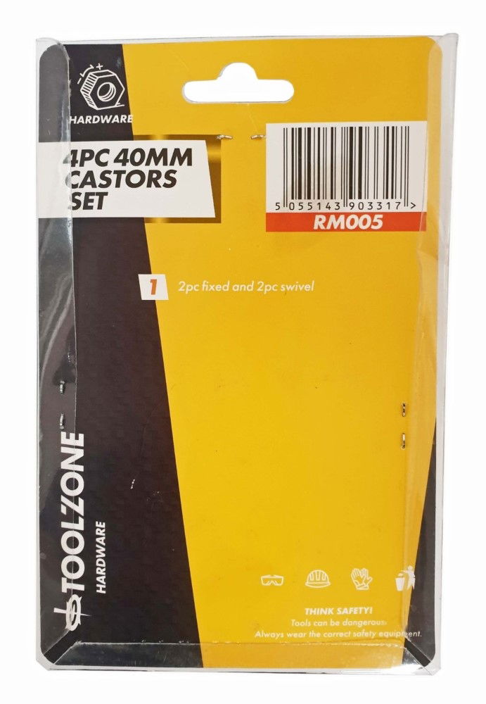 CASTOR WHEELS SET 4PC 40mm 2 SWIVEL 2 FIXED POLYPROPYLENE - TOOLZONE KDPRM005 thumbnail 2