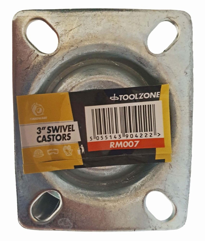 CASTOR SWIVEL 3 72mm RUBBER WHEEL STEEL PLATE 25kg - TOOLZONE KDPRM007 thumbnail 5
