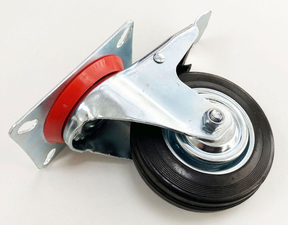 CASTOR SWIVEL WITH BRAKE 4 100mm RUBBER WHEEL STEEL PLATE 80kg - TOOLZONE KDPRM010 thumbnail 2