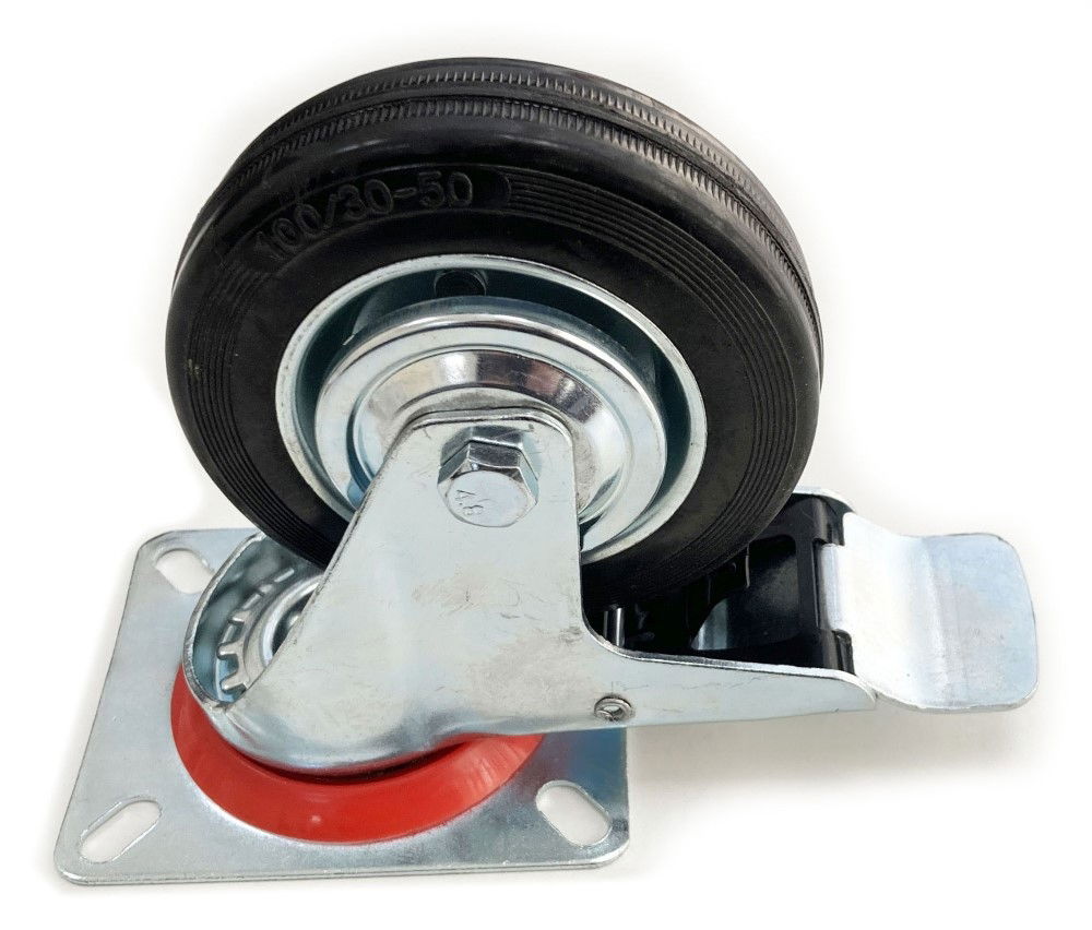 CASTOR SWIVEL WITH BRAKE 4 100mm RUBBER WHEEL STEEL PLATE 80kg - TOOLZONE KDPRM010 thumbnail 3