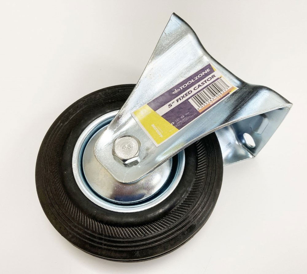 CASTOR FIXED 5 125mm RUBBER WHEEL STEEL PLATE 80kg - TOOLZONE KDPRM011 thumbnail 2