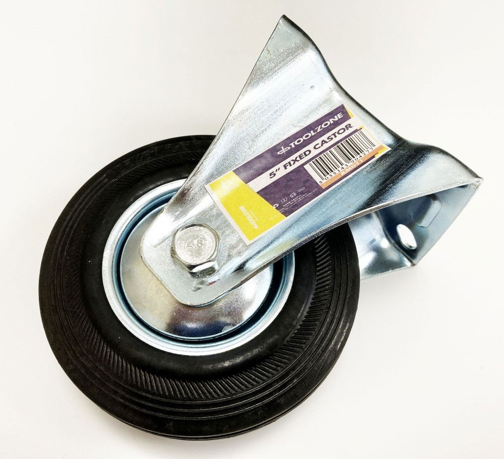 CASTOR FIXED 5 125mm RUBBER WHEEL STEEL PLATE 80kg - TOOLZONE KDPRM011 thumbnail 3
