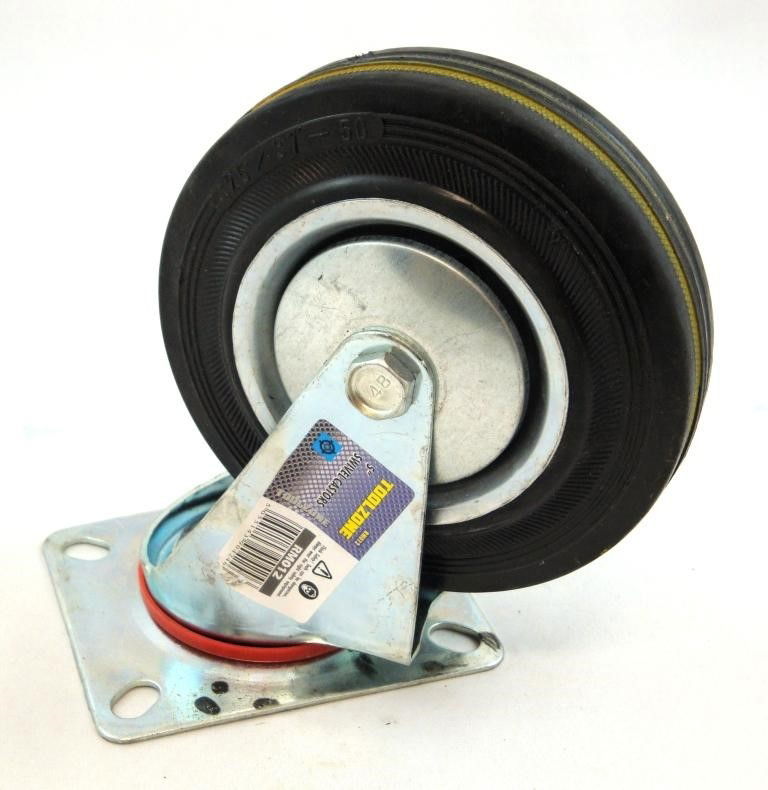 CASTOR SWIVEL 5 125mm RUBBER WHEEL STEEL PLATE 70kg - TOOLZONE KDPRM012 thumbnail 2