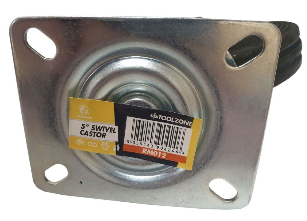 CASTOR SWIVEL 5 125mm RUBBER WHEEL STEEL PLATE 70kg - TOOLZONE KDPRM012 thumbnail 5