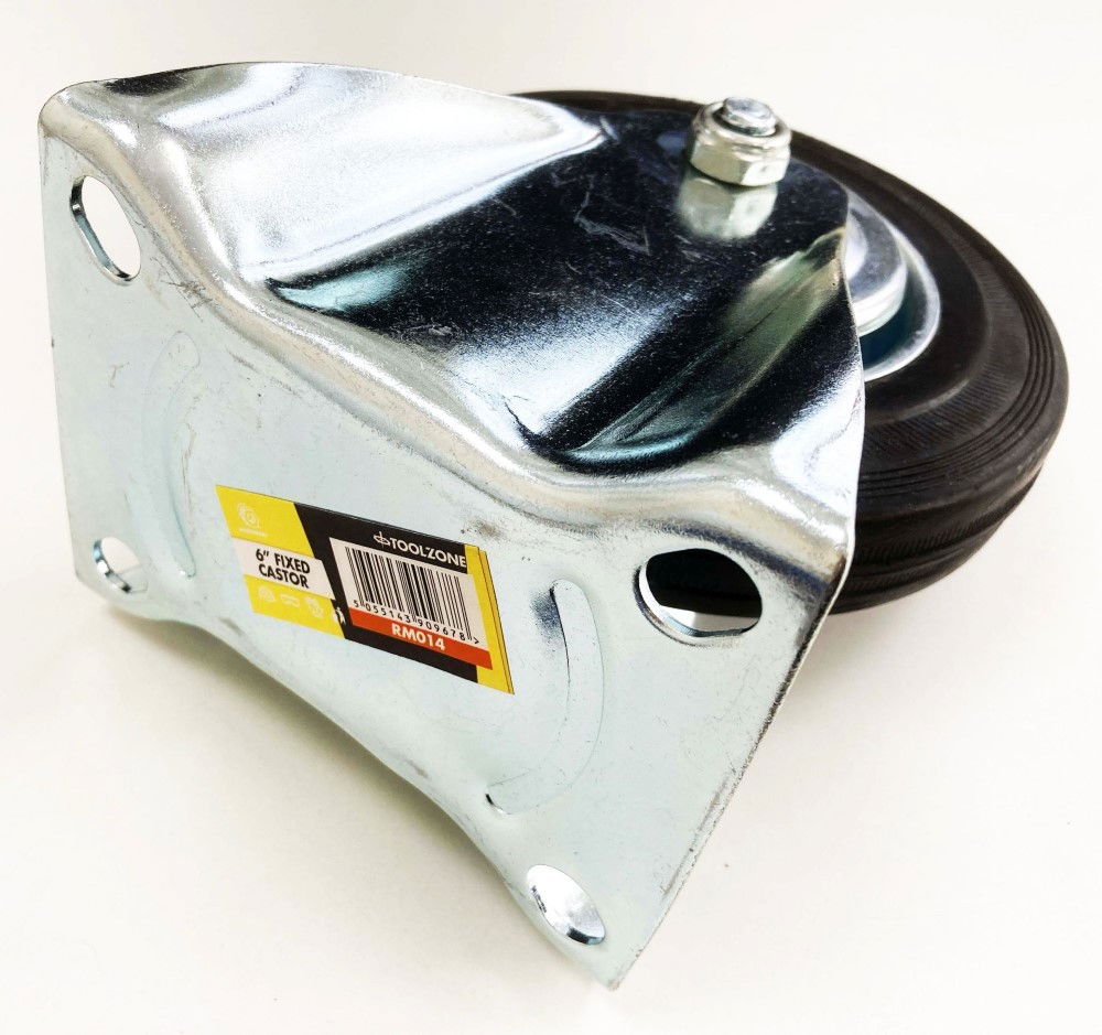 CASTOR FIXED 6 150mm RUBBER WHEEL STEEL PLATE 135kg - TOOLZONE KDPRM014 thumbnail 5