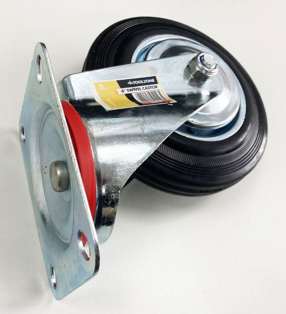 CASTOR SWIVEL 6 150mm RUBBER WHEEL STEEL PLATE 130kg - TOOLZONE KDPRM015 thumbnail 4