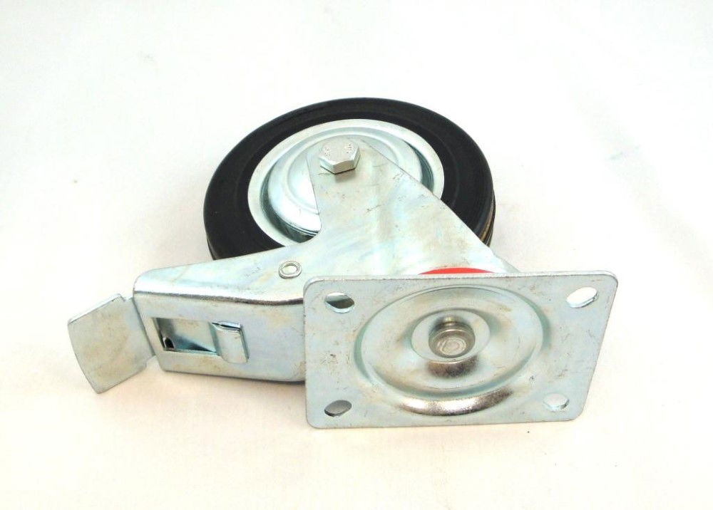 CASTOR SWIVEL WITH BRAKE 6 150mm RUBBER WHEEL STEEL PLATE 120kg - TOOLZONE KDPRM021 thumbnail 2