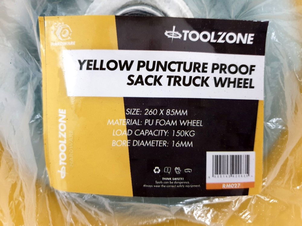 SACK TRUCK WHEEL PUNCTURE PROOF YELLOW 260x82mm 16mm BORE - TOOLZONE KDPRM027 thumbnail 2