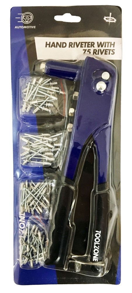 HAND RIVETER WITH 75 RIVETS 4 NOZZLES - TOOLZONE KDPRV001 image 1