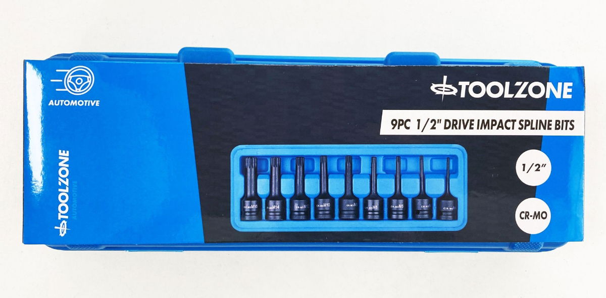 IMPACT SPLINE BIT SET 9PC M4-M16 1/2 DRIVE - TOOLZONE KDPSD070 image 1
