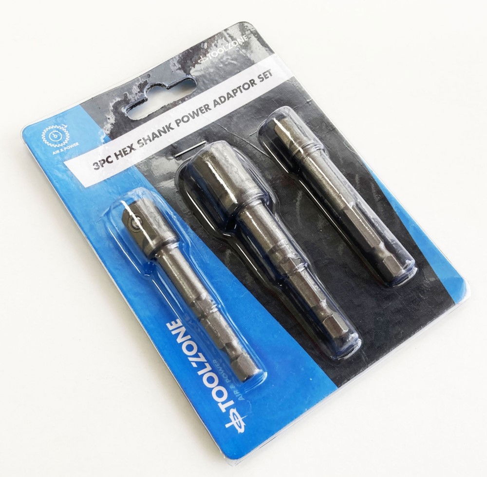HEX SHANK POWER ADAPTOR SET 3PC 1/4 3/8 1/2 DRIVE - TOOLZONE KDPSD072 thumbnail 2